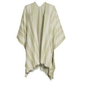 Time and Tru Women's Fringed Stripe Ruana, Cilantro Wrap Shawl Rebozo Boho Chic